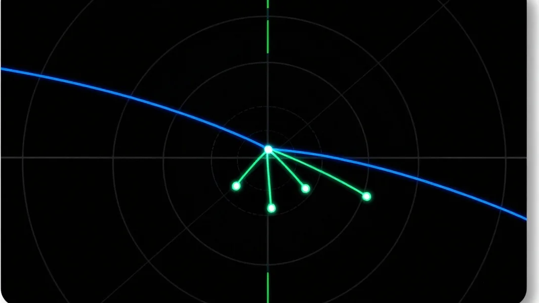Dark mode UI card showing an air traffic control radar screen wit