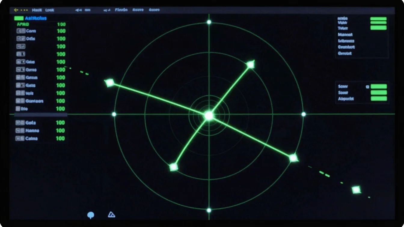 dark mode UI card showing air traffic control radar screen with f